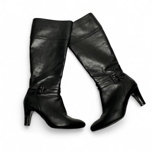 Bandolino Shoes - Bandolino Black Knee High Leather Vintage Womens Boots Buckle Detail Size 6 1/2